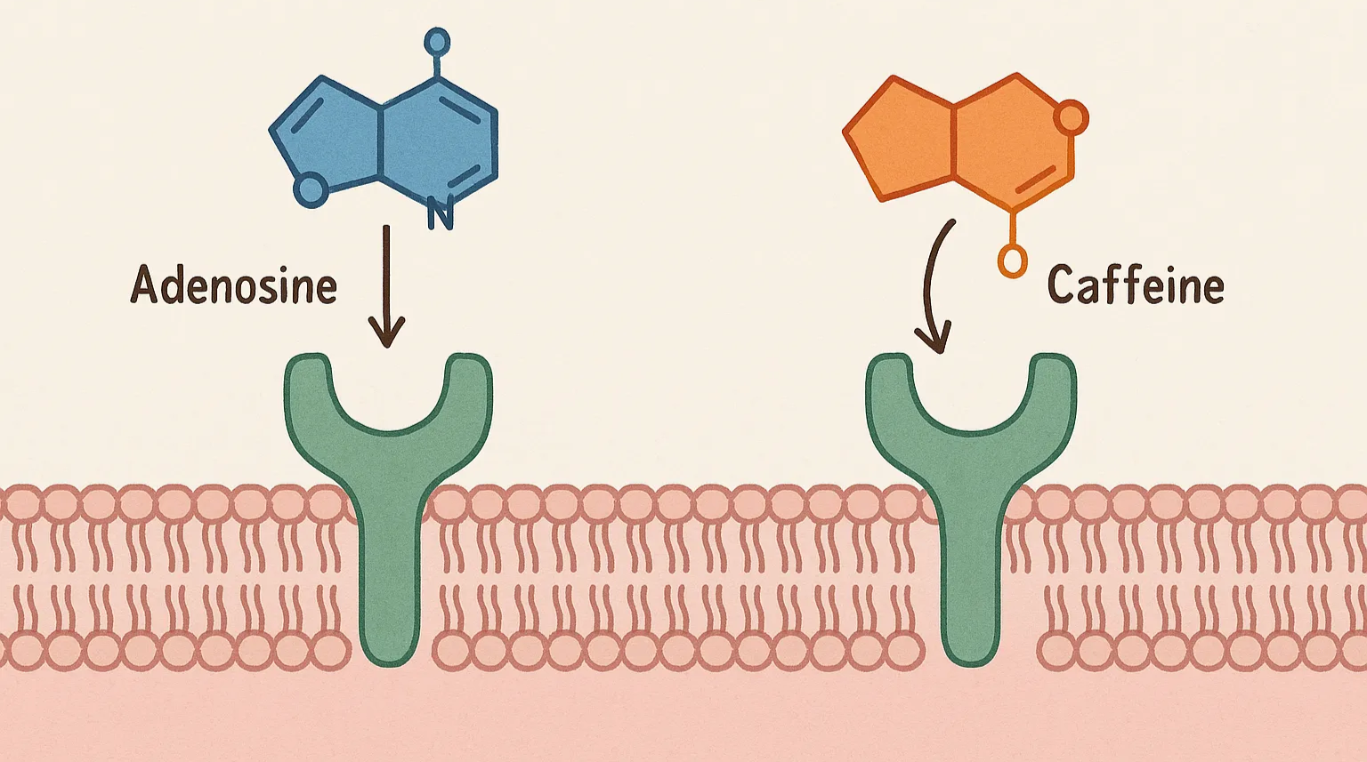 Caffeine blocking adenosine receptors